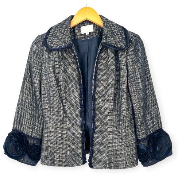 Alberto Makali Jackets & Blazers - Alberto Makali | Size 4 | Tweed Open Front Floral Ribbon Accents Blazer Jacket